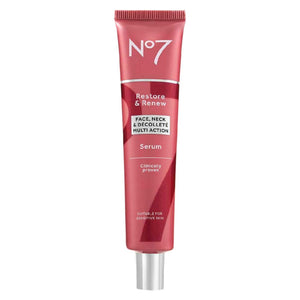 No7 Restore & Renew Multi-Action Face & Neck Serum - Anti Aging Face Serum for Women with Deep Wrinkle Repair - Collagen Infused with Hydrating Hibiscus Peptides & Hyaluronic Acid (0.5 Fl Oz)