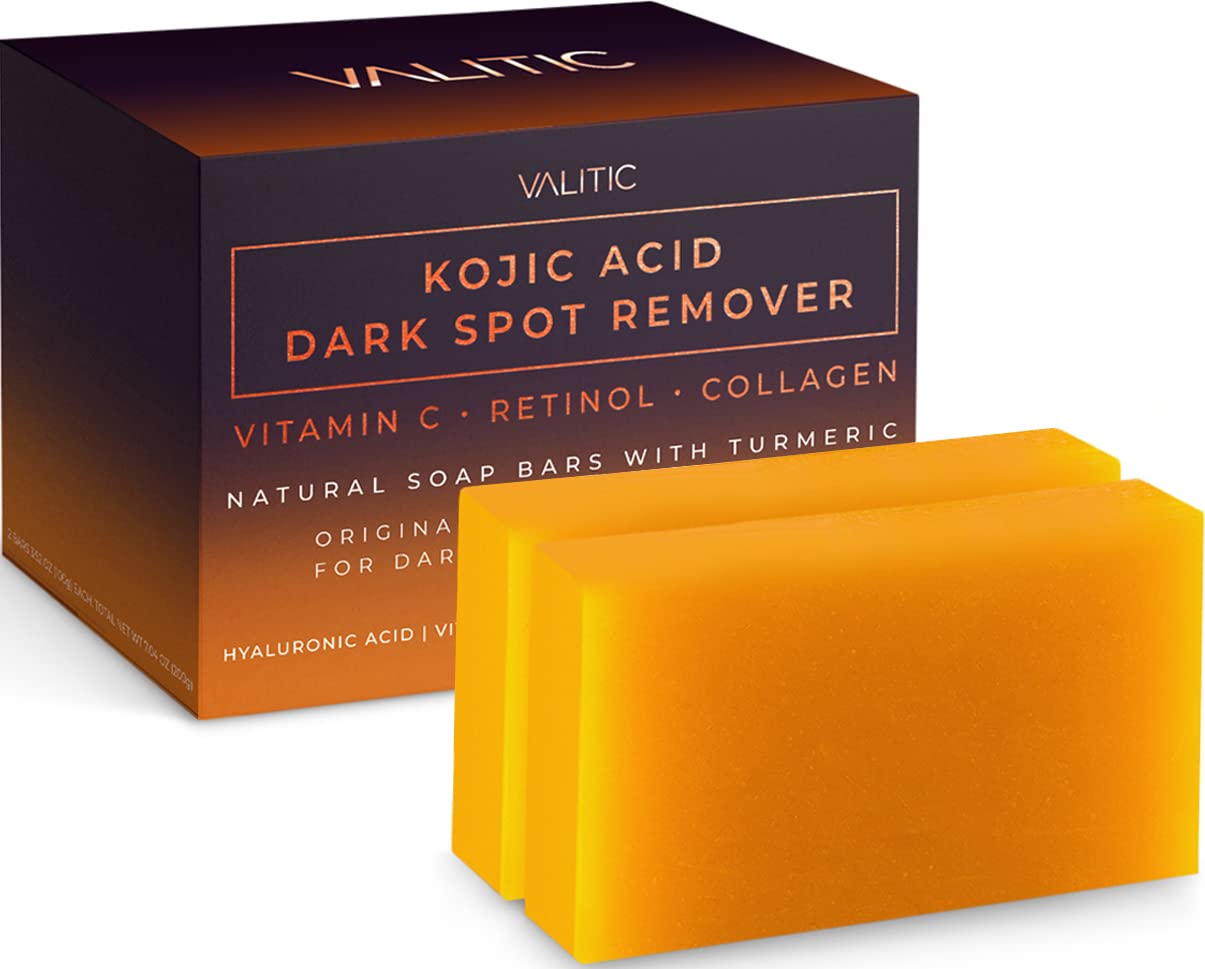VALITIC Dark Spot Remover Soap Bars with Vitamin C, Retinol, Collagen, Turmeric - Original Japanese Complex Infused with Hyaluronic Acid, Vitamin E, Shea Butter, Castile Olive Oil (2 Pack)