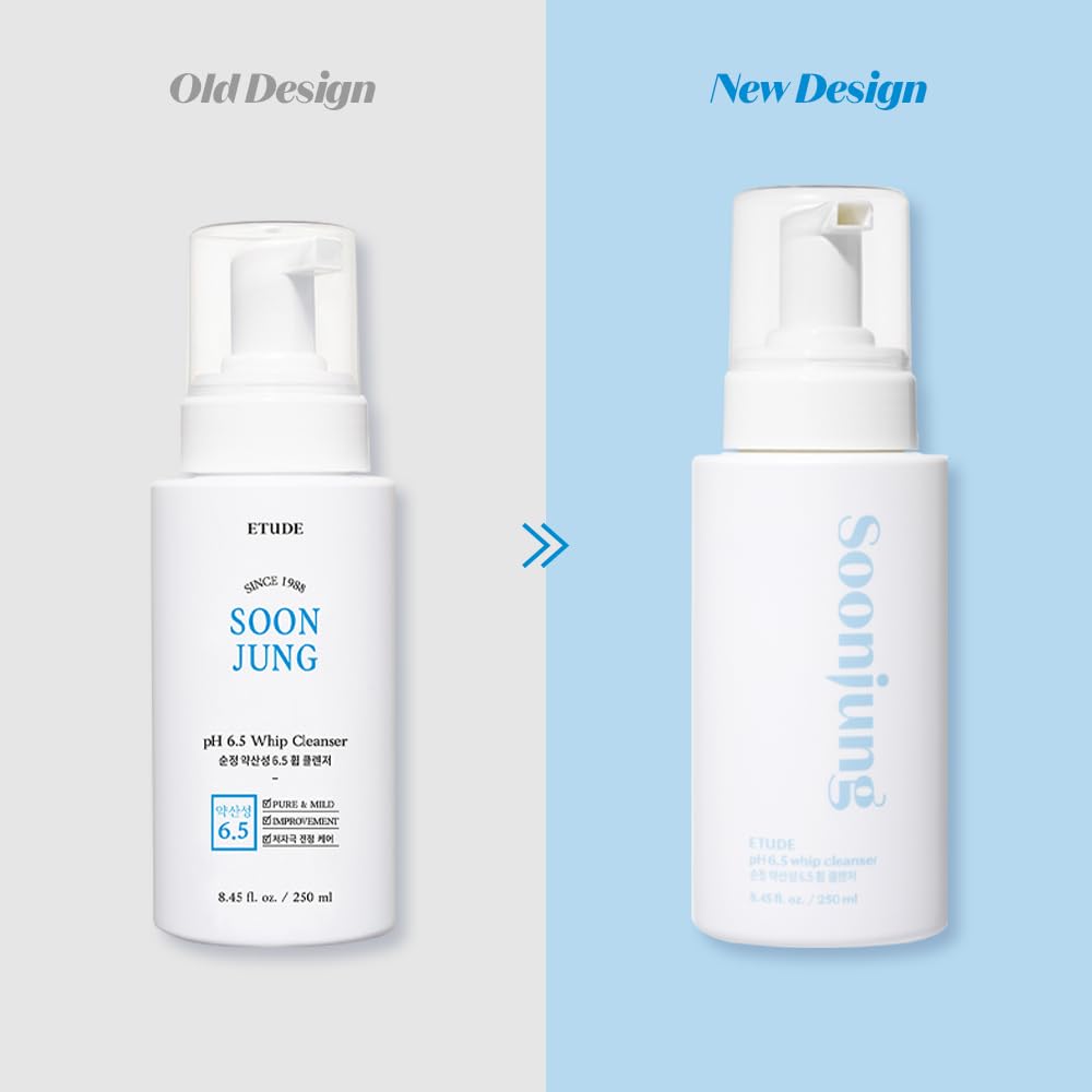 ETUDE SoonJung pH 6.5 Whip Cleanser 8.45 fl.oz (250ml) | Non Comedogenic & Hypoallergenic Soft Bubble Facial Wash for Sensitive Skin | Fragrance-Free & Low-pH Vegan Facial Cleansing Foam | K-Beauty