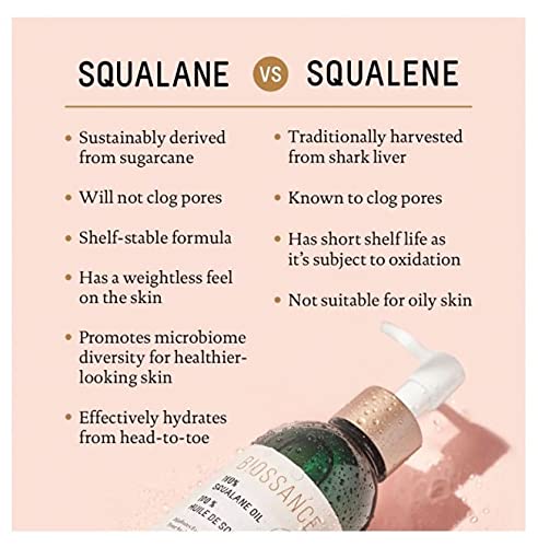BIOSSANCE 100% Squalane Oil - Sustainable, Vegan Face Oil & Body Oil - Hydrating, Fast-Absorbing Moisturizer - Ideal for Oily Skin, Face, Hair - Organic Sugarcane-Derived Squalane, 3.3 ounces