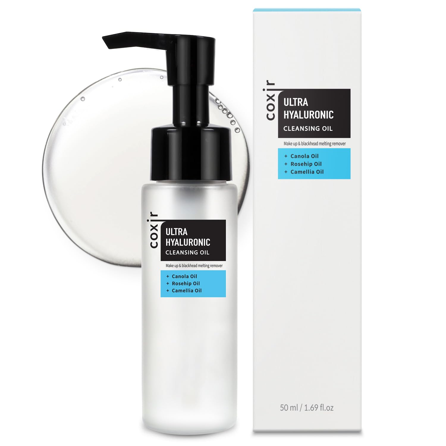 coxir ULTRA HYALURONIC CLEANSING OIL l Gentle Korean Facial Cleanser, Blackhead, Makeup Removal with Hyaluronic Acid, Plant-based oils, No Mineral Oil [5.07 Fl.oz(pack of 1)]