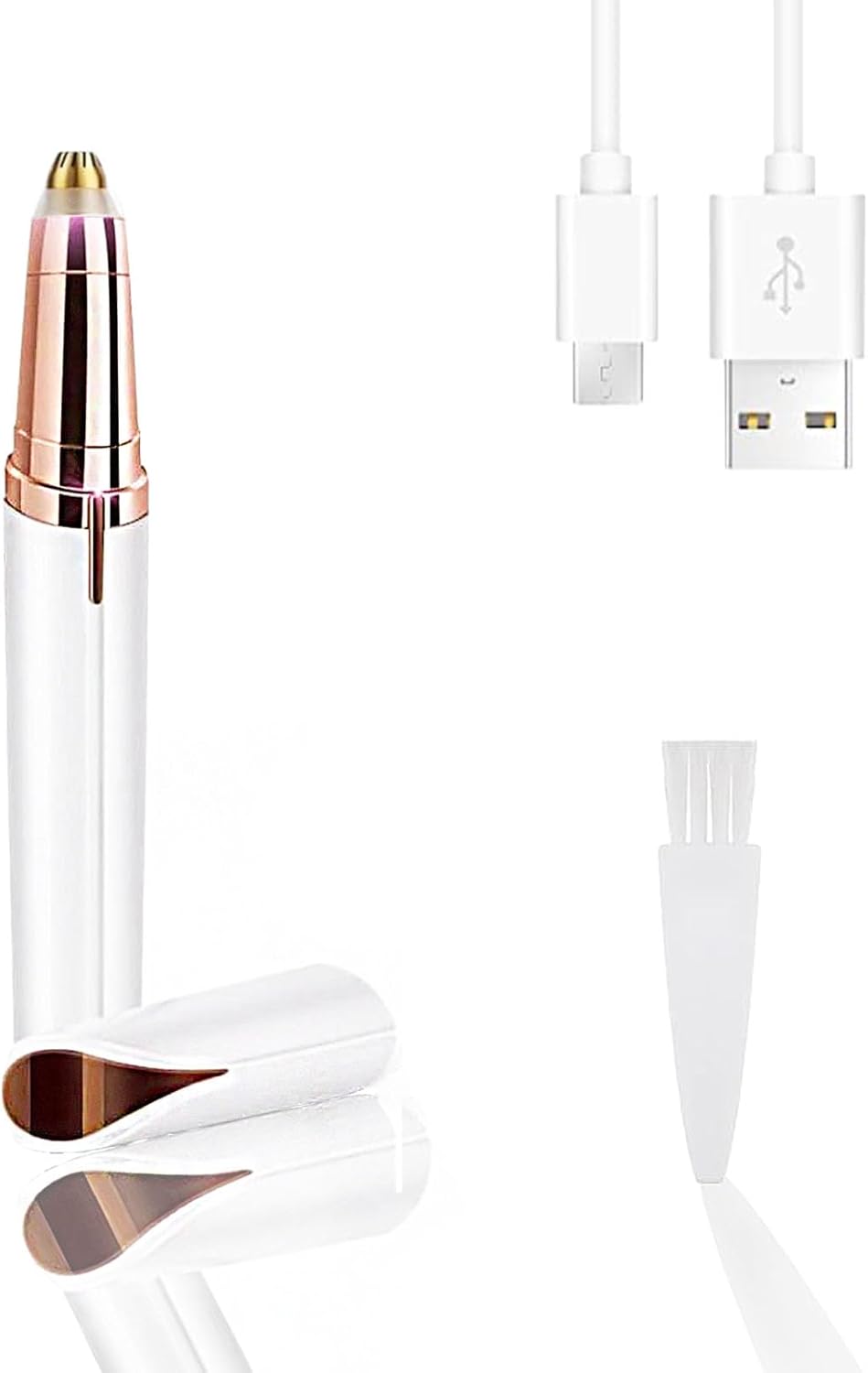USB Rechargeable Portable Electric Eyebrow Trimmer Pen for Women, Painless Precision Eyebrow Shaver Razor Tool for Face, Fingers, Legs, Mouth (White)