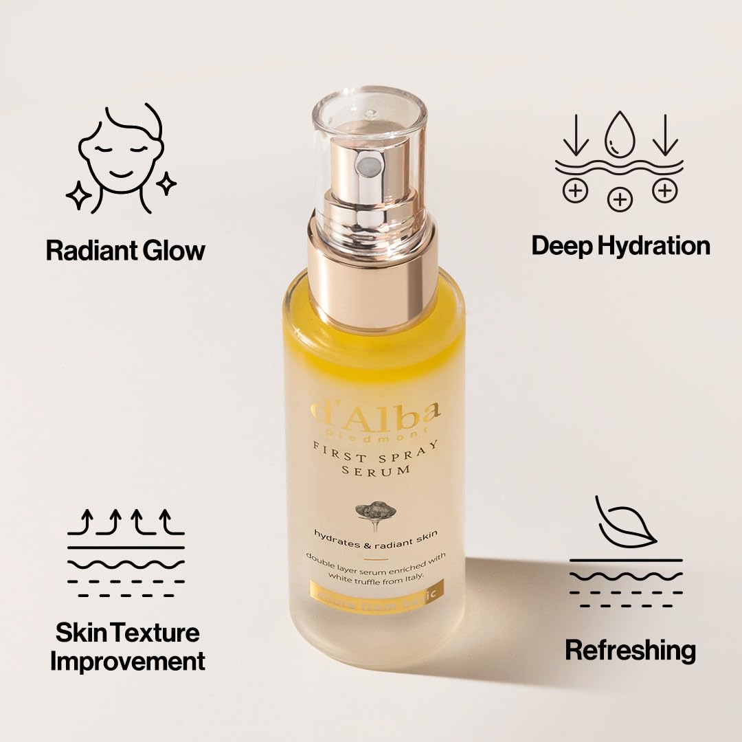 d'alba Piedmont Italian White Truffle First Spray Serum, Vegan Skin Care, Hydrating Face Moisturizer, Glow Serum for Radiant Skin, Non Comedogenic, All In One Mist (1.69 fl oz.)