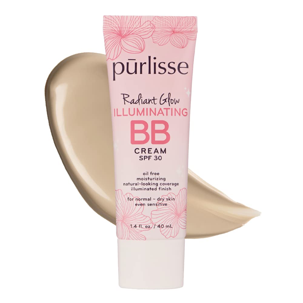 pūrlisse Radiant Glow Illuminating BB Cream with SPF 30 - Glow BB Cream Enriched with Goji & Hawthorn Berry for Dewy Skin - Helps to Improve Skin Texture & Radiance - Tan Deep (1.4 oz)