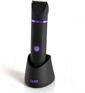 OLOV Electric Body Hair Trimmer - Groin Trimmer for Men - Bikini Trimmer Women - Wet/Dry Shaver Groomer, Replaceable Ceramic Blade Heads, USB Recharge Dock, Waterproof Hygiene Razor,Black