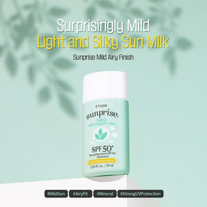 ETUDE Sunprise Mild Airy Finish Sun Milk SPF50+ / PA++++ (55ml) | Sebum-free, Non-Sticky, Long Lasting Protection, 100% Mineral Based Korean Sunscreen, Korean Skin Care