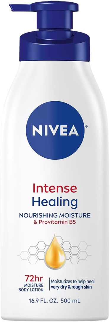 NIVEA Intense Healing Body Lotion for Very Dry, Itchy Skin with Glycerin, Provitamin B5 and Niacinamide, 72-Hour Body Moisturizer, 16.9 Fl Oz Pump Bottle