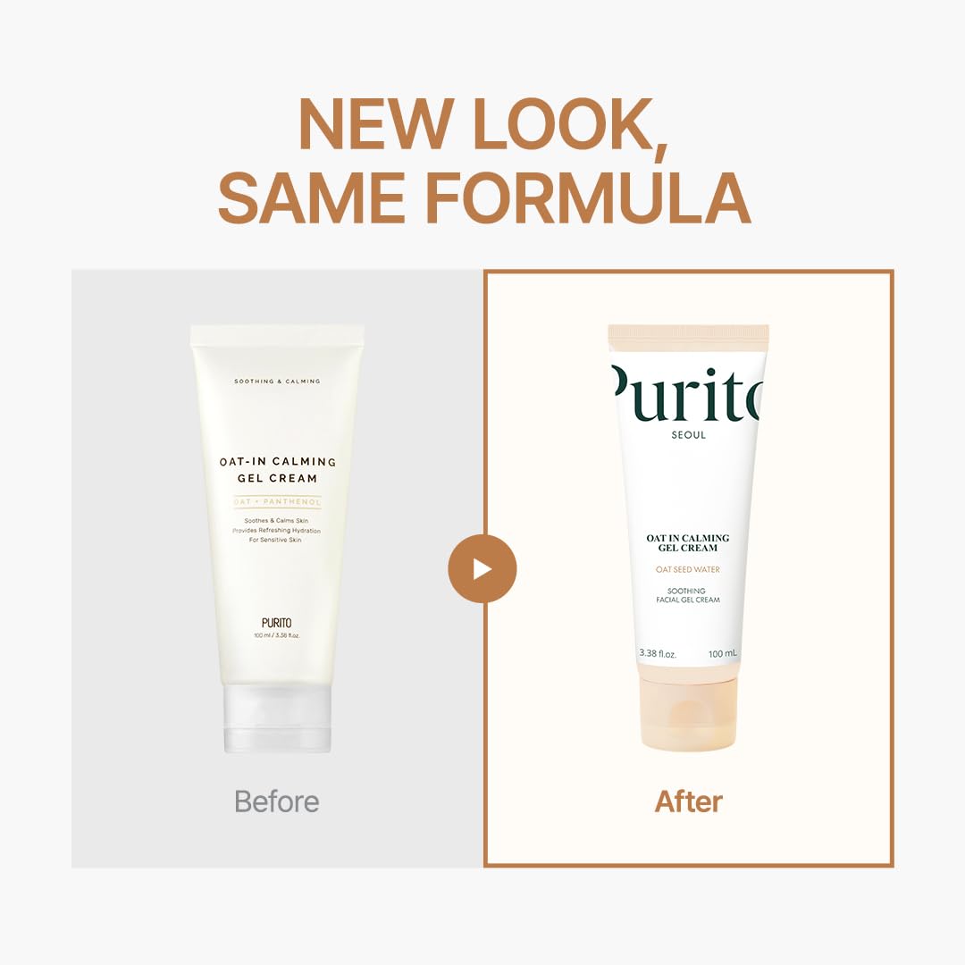 PURITO Oat In Calming Gel Cream, Oat Seed Water for Hydration & Soothing, Lightweight, Non-Sticky Moisturizer for Sensitive Skin, Non-Comedogenic, Fragrance-Free, Korean Skincare, 50 ml 1.69 fl.oz