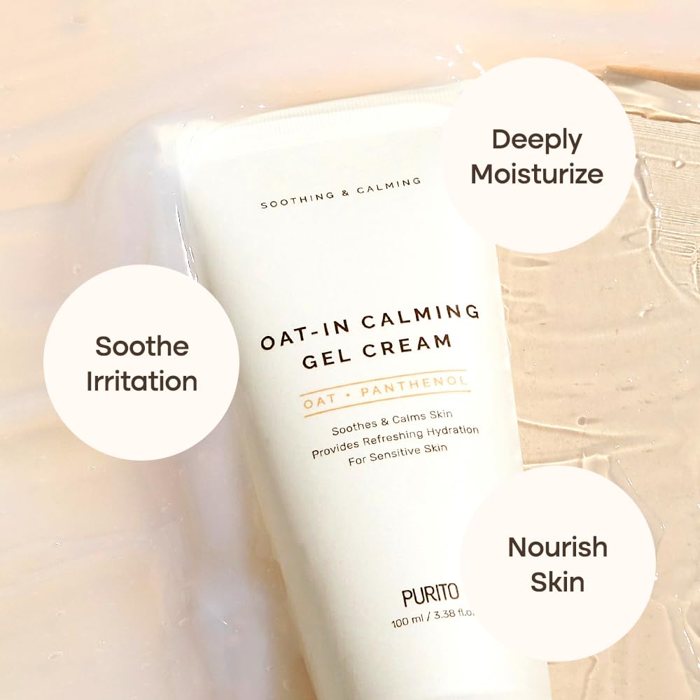 PURITO Oat In Calming Gel Cream, Oat Seed Water for Hydration & Soothing, Lightweight, Non-Sticky Moisturizer for Sensitive Skin, Non-Comedogenic, Fragrance-Free, Korean Skincare, 50 ml 1.69 fl.oz