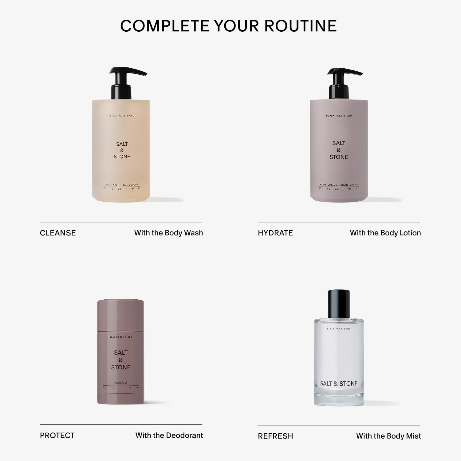 Salt & Stone Body Wash for Women & Men | Black Rose & Oud | Hydrating Gel Cleanser | Clean & Soften Skin | Made with Niacinamide & Hyaluronic Acid | Free From Parabens, Sulfates & Pthalates 15.2 fl oz