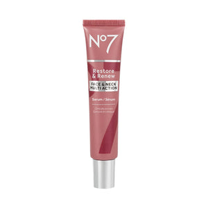 No7 Restore & Renew Multi-Action Face & Neck Serum - Anti Aging Face Serum for Women with Deep Wrinkle Repair - Collagen Infused with Hydrating Hibiscus Peptides & Hyaluronic Acid (0.5 Fl Oz)