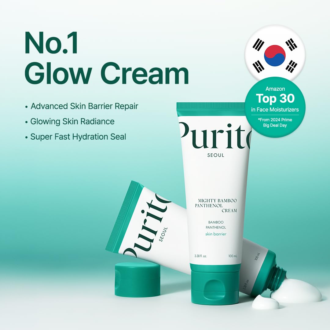 PURITO Mighty Bamboo Panthenol Cream, Glow Cream, Skin Barrier Repair, for All Skin Types, Daily Face Moisturizer, Glass skin, Vegan, Korean Skin Care 3.38fl.oz / 100ml