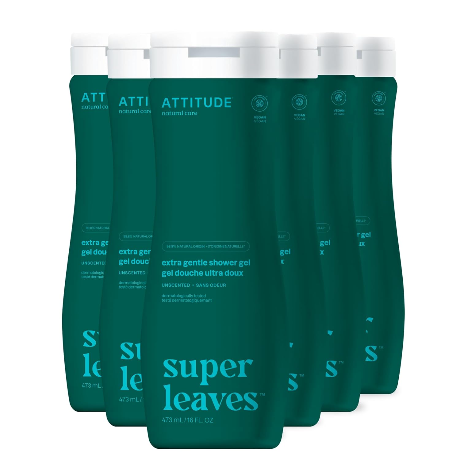 ATTITUDE Body Wash, EWG Verified Shower Gel, Dermatologically Tested, Plant and Mineral-Based, Vegan Personal Care Products, White Tea Leaves, 16 Fl Oz