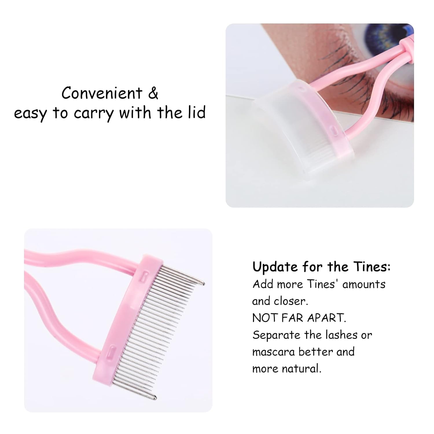 Eyelash Comb Separator MSQ Eyelash Mascara Brush and Comb Lash Separator With Comb Cover Arc Designed Cosmetic Brushes Tool Pink (1PCS)