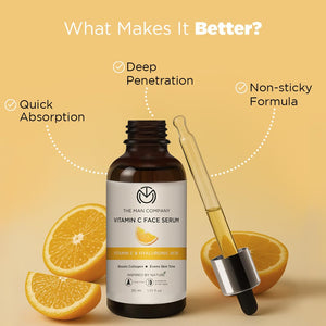 The Man Company 40% Vitamin C Face Serum With Hyaluronic Acid | Boosts Collagen | Glowing & Brightening Skin | Soft, Smooth & Supple | All Skin Types -30ml
