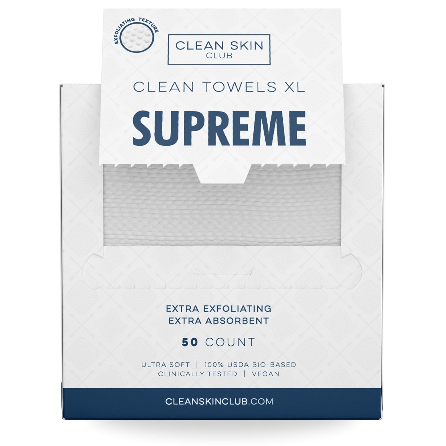Clean Skin Club Clean Towels XL™, 100% USDA Biobased Face Towel, Disposable Face Towelette, Eczema Association Accepted, Makeup Remover Dry Wipes, Ultra Soft, 50 Ct, 1 Pack