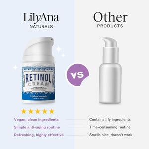 LilyAna Naturals Retinol Cream - Made in USA, Anti Aging Moisturizer for Face and Neck, Wrinkle, Retinol Complex, Body Mousse - 1.7oz