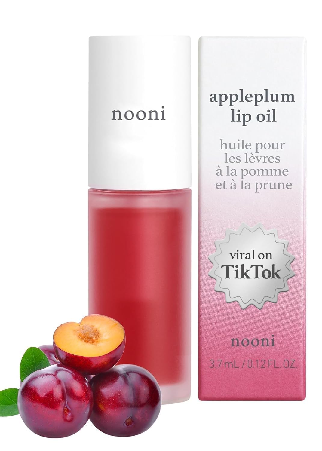 NOONI Korean Vegan Appleseed Lip Oil - Applecherry | Long-Lasting, Moisturizing, Plumping, Revitalizing for Dry Lips, Waterproof, No Peel Off, Hydrating, Nourishing Crystal Clear, 0.12 FL Oz