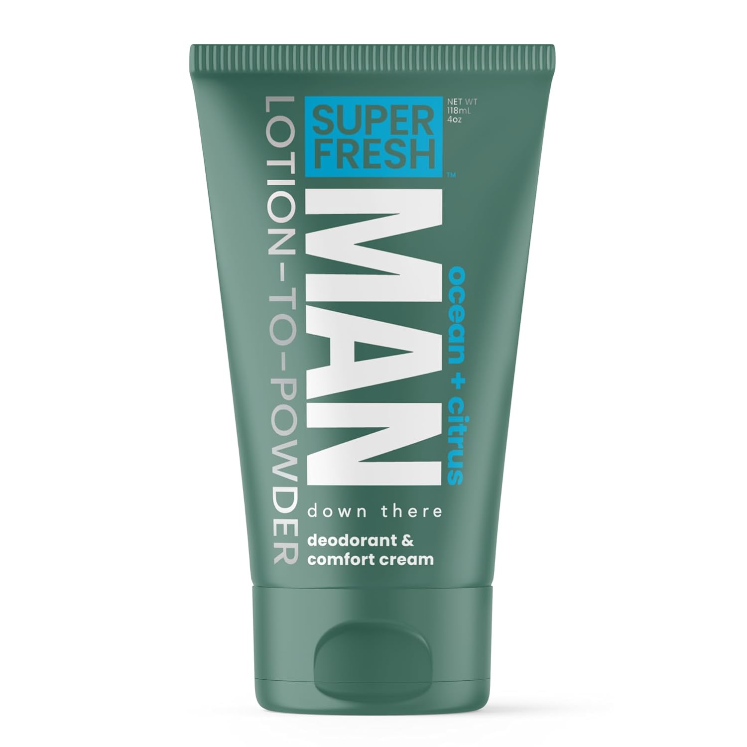 Super Fresh Ball Deodorant Powder Lotion Comfort Cream for Man Parts Groin Butt and Body Hygiene Controls Odor Stops Chafing and Itch Absorbs Sweat Aluminum Free Formula in 4 oz Tube