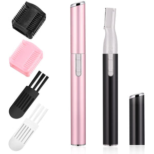 Chumia 2 Pcs Electric Eyebrow Trimmer Women Precision Face Razors Mini Shaver with Comb Christmas Women Gift Battery Operated Personal Epilator for Face Neck Fuzz Lips Leg(Pink, Silver)