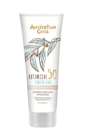 Australian Gold Botanical SPF 50 Tinted Mineral Sunscreen for Face, Non-Chemical BB Cream, Water-Resistant, Matte Finish, For Sensitive Facial Skin, Medium to Tan Skin Tones, 3 FL Oz
