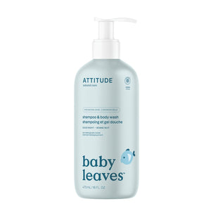 ATTITUDE 2-in-1 Shampoo and Body Wash for Baby, Fragrance-Free EWG Hypoallergenic Plant- and Mineral-Based Ingredients, Vegan and Cruelty-Free, Unscented, 16 Fl Oz