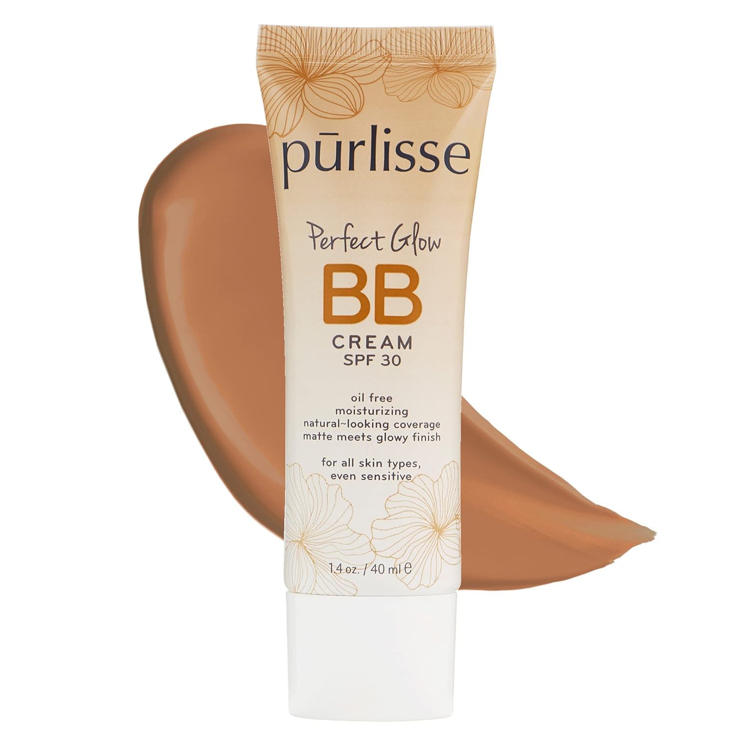 pūrlisse Perfect Glow BB Cream with SPF 30 - Matte Meets Dewy Finish - Enriched with Goji & Hawthorn Berry to Help Improve Skin Texture & Radiance - Medium Tan (1.4 oz)