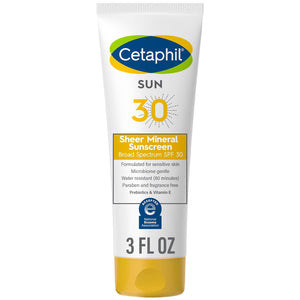 Cetaphil Sheer Mineral Liquid Sunscreen for Face, 100% Mineral UVA/UVB Filters, Zinc Oxide Broad Spectrum SPF 50 Formulated for Sensitive Skin, Unscented, 1.7 Fl Oz