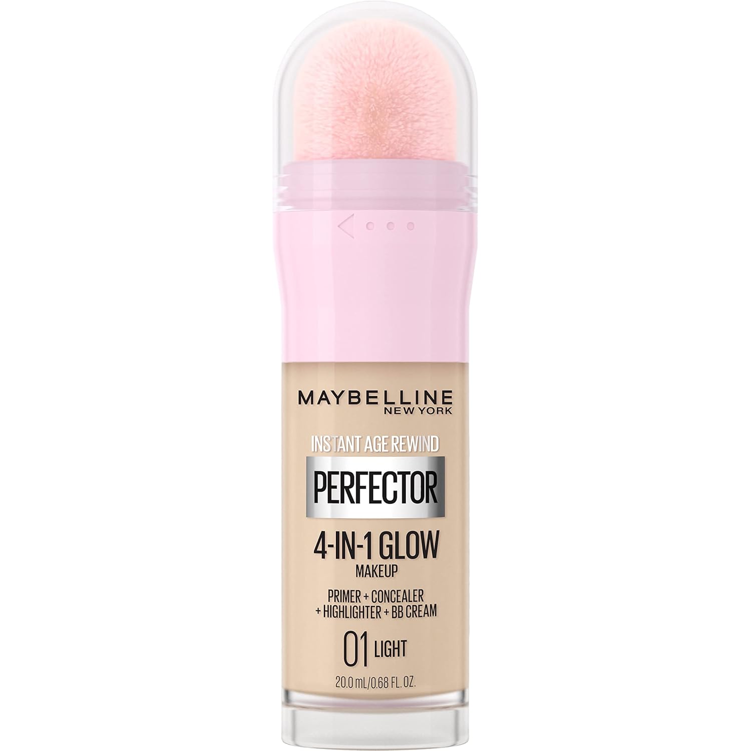 Maybelline New York Instant Age Rewind Instant Perfector 4-In-1 Glow Makeup - Primer, Concealer, Highlighter and BB Cream in 1, Fair/Light, 0.68 fl oz