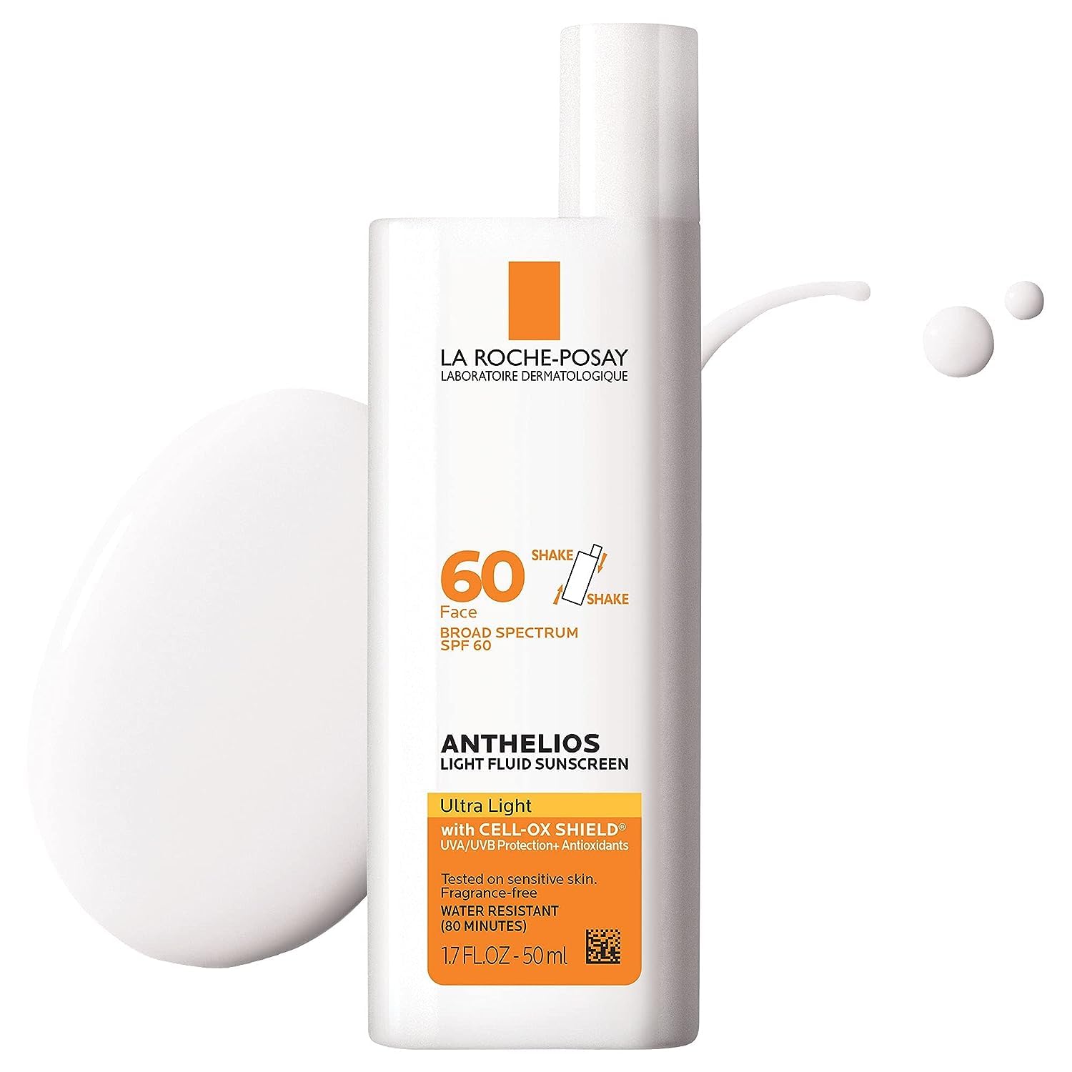 La Roche-Posay Anthelios Light Fluid Facial Sunscreen SPF 60, Lightweight Sunscreen For Face, Fluid Texture, Broad Spectrum SPF + Antioxidants, Oil Free & Oxybenzone Free, Travel Size 1.7 Fl. Oz.
