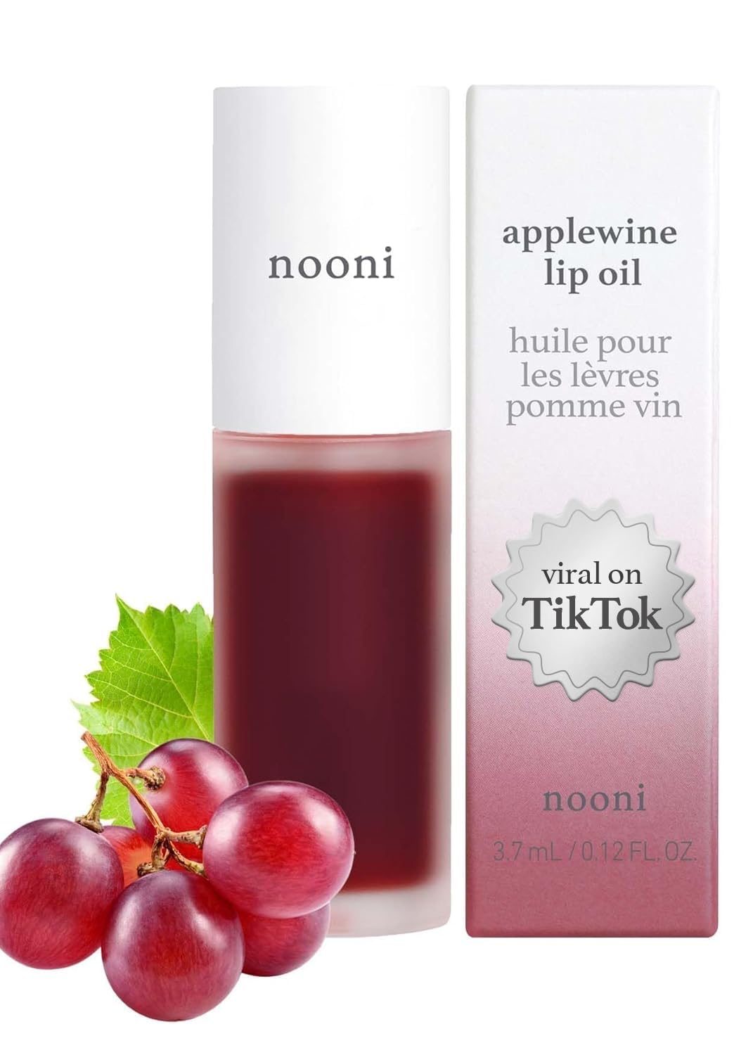NOONI Korean Vegan Appleseed Lip Oil - Applecherry | Long-Lasting, Moisturizing, Plumping, Revitalizing for Dry Lips, Waterproof, No Peel Off, Hydrating, Nourishing Crystal Clear, 0.12 FL Oz