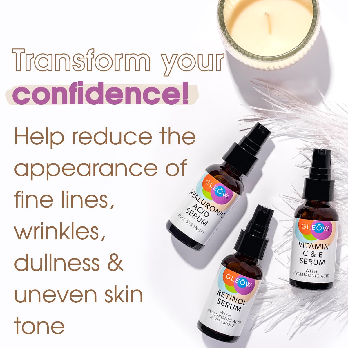 Retinol Serum for Face, Vitamin C with Hyaluronic Acid Face Serum for Women and Men, Glow Skin Care Set Targets Appearance of Uneven Skin Tone and Dryness 3x1oz