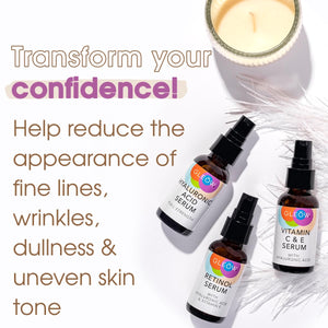 Retinol Serum for Face, Vitamin C with Hyaluronic Acid Face Serum for Women and Men, Glow Skin Care Set Targets Appearance of Uneven Skin Tone and Dryness 3x1oz