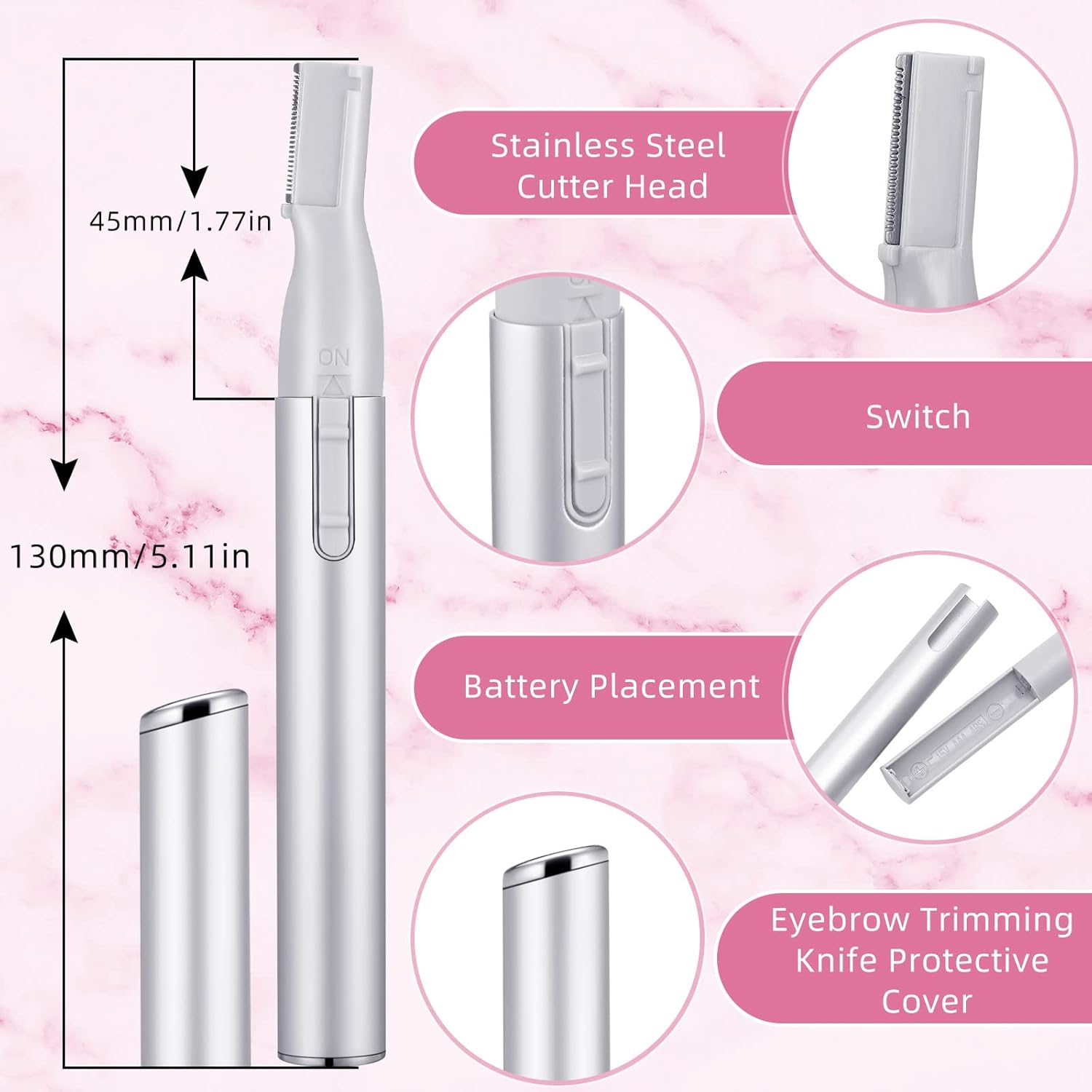Chumia 2 Pcs Electric Eyebrow Trimmer Women Precision Face Razors Mini Shaver with Comb Christmas Women Gift Battery Operated Personal Epilator for Face Neck Fuzz Lips Leg(Pink, Silver)
