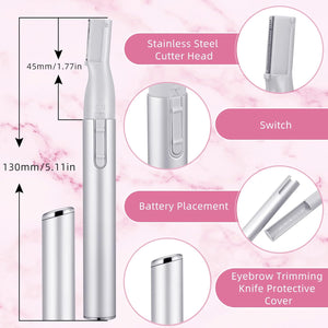 Chumia 2 Pcs Electric Eyebrow Trimmer Women Precision Face Razors Mini Shaver with Comb Christmas Women Gift Battery Operated Personal Epilator for Face Neck Fuzz Lips Leg(Pink, Silver)