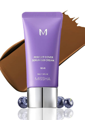 MISSHA M PERFECT COVER SERUM BB CREAM No.25 Warm Beige - Medium with Warm Undertone, Skin Tint, Tinted Moisturizer, Skin Care Foundation Makeup, Superfood Complex, Glass Skin, Korean Makeup,1.18 Fl oz