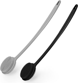 VWMYQ Silicone Back Scrubber for Shower, 17in Lengthen Long Handle Body Brush, Double Sided Shower Brush for Shower Exfoliating and Massage Can Produce Rich Foam, Long Handle Back Scrubber for Men.