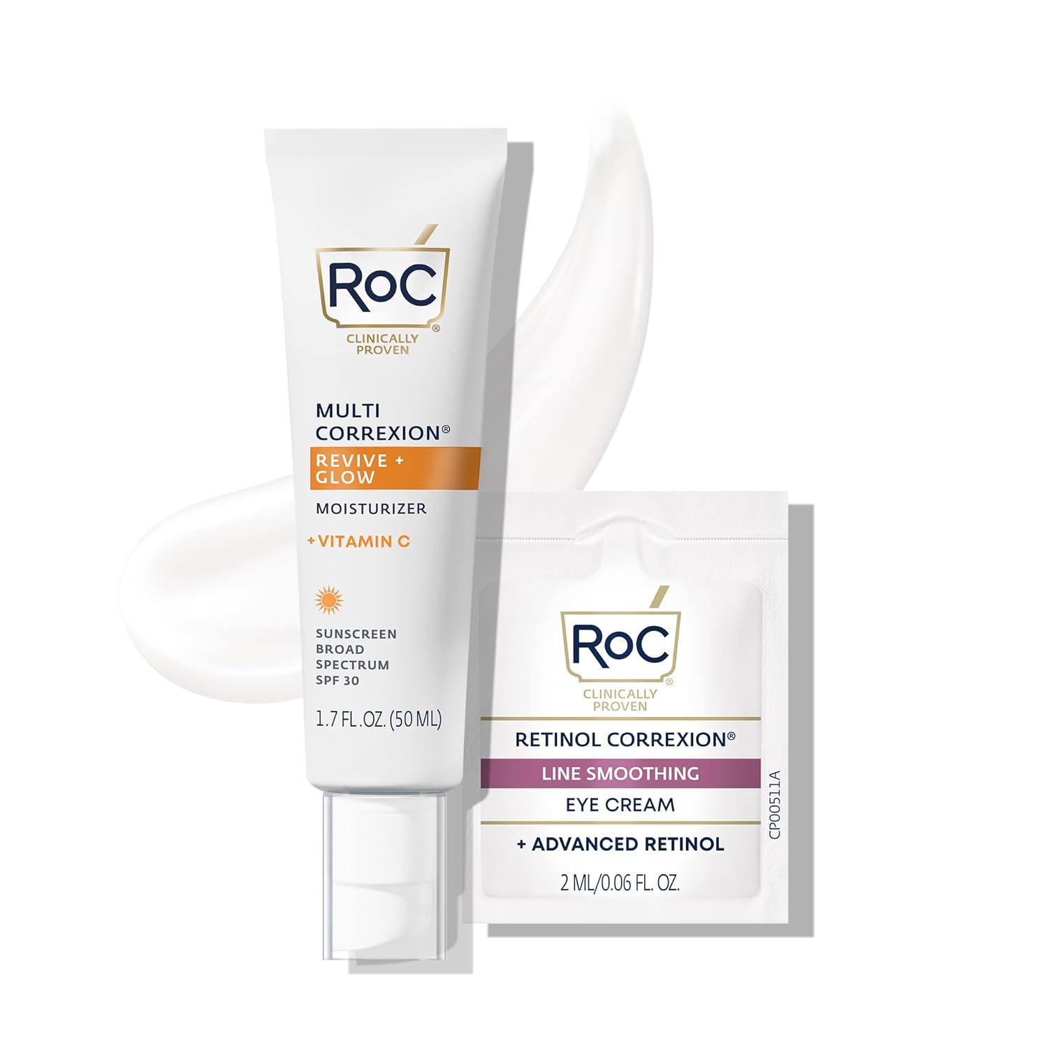 RoC Multi Correxion Revive + Glow Vitamin C Eye Balm (0.14 oz) with Retinol Eye Cream Packette
