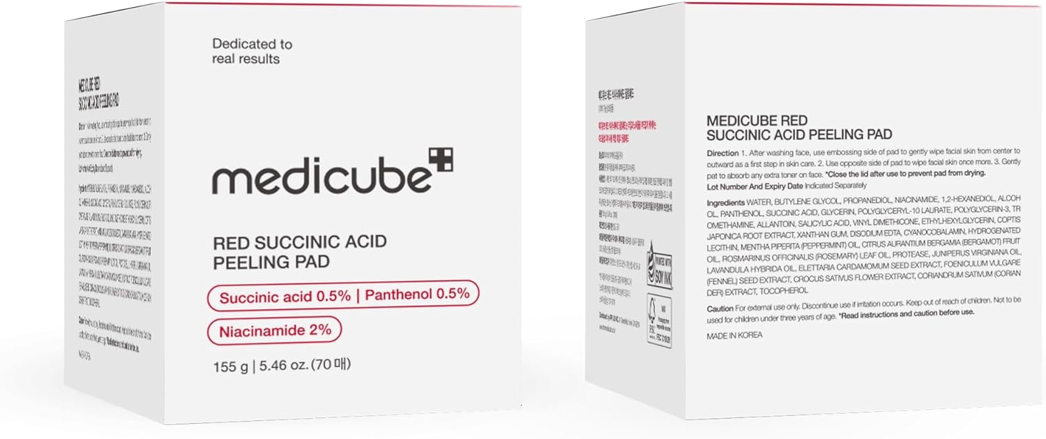 Medicube Red Succinic Acid Panthenol Facial Peeling Pads – Exfoliating Toner Pads with Niacinamide, AHA, BHA & Soothing Ingredients