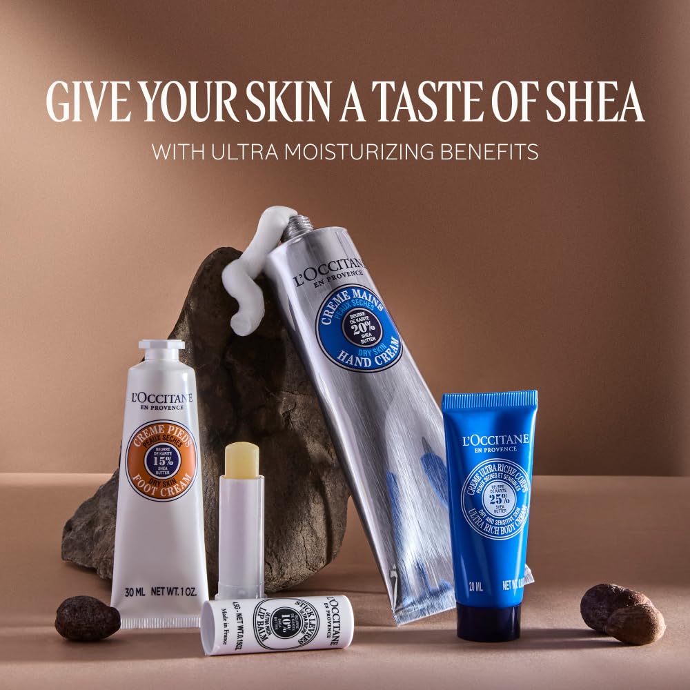 L'OCCITANE Shea All Day: Moisturize, Nourish and Comfort Skin with Shea Butter, Includes Hand Cream, Foot Cream, Lip Balm and Ultra Rich Body Cream, Gift Set