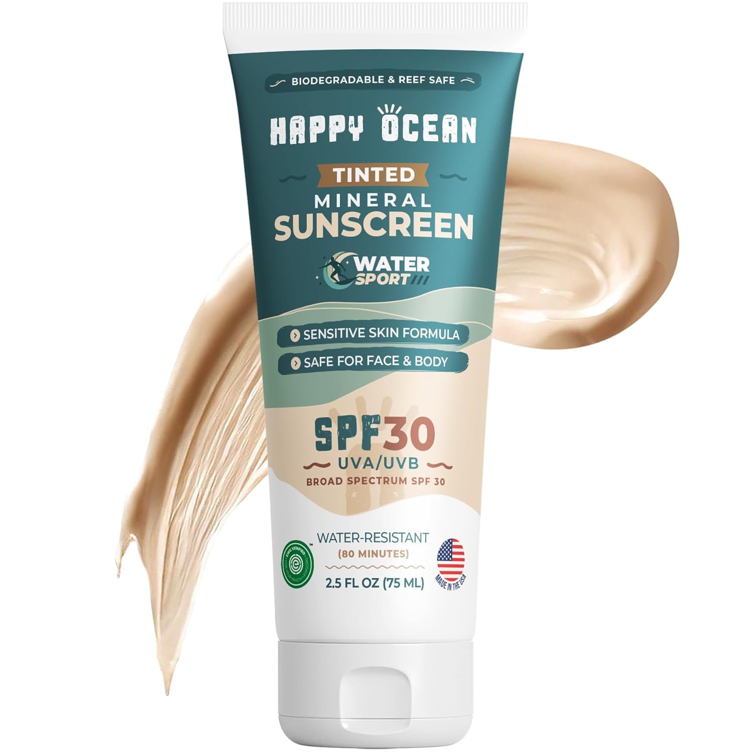 SPF 45 Biodegradable Reef Safe Sunscreen for Face & Body, Non-Nano Zinc Oxide, Natural Fragrance Free Non Toxic Organic Mineral Sunscreen, Travel Size Reef Friendly Mineral Based 2.5 Fl Oz