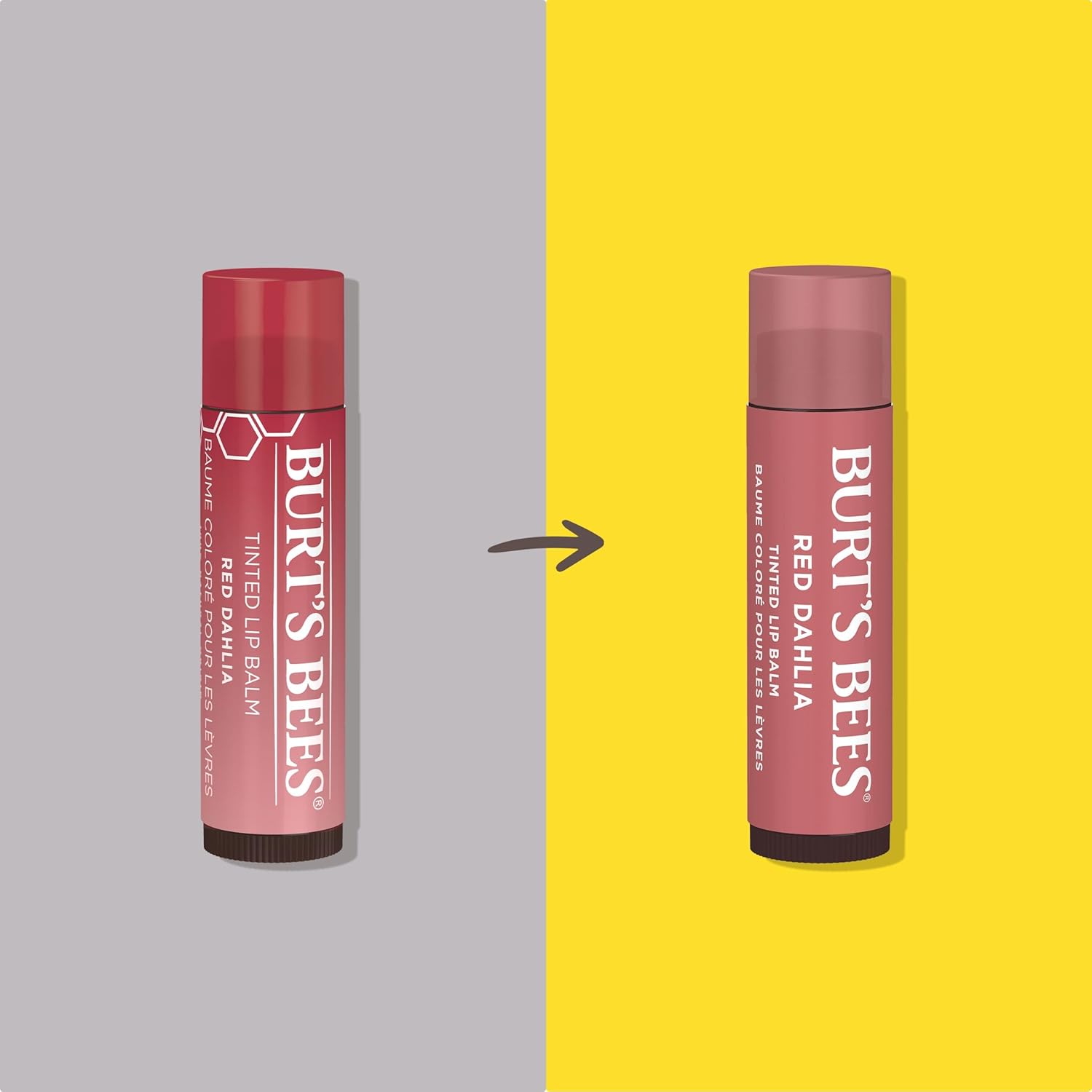 Burt's Bees Lip Tint Balm with Long Lasting 2 in 1 Duo Tinted Balm Formula, Color Infused with Deeply Hydrating Shea Butter for a Natural Looking Buildable Finish, Fiery Red Dahlia (2-Pack)