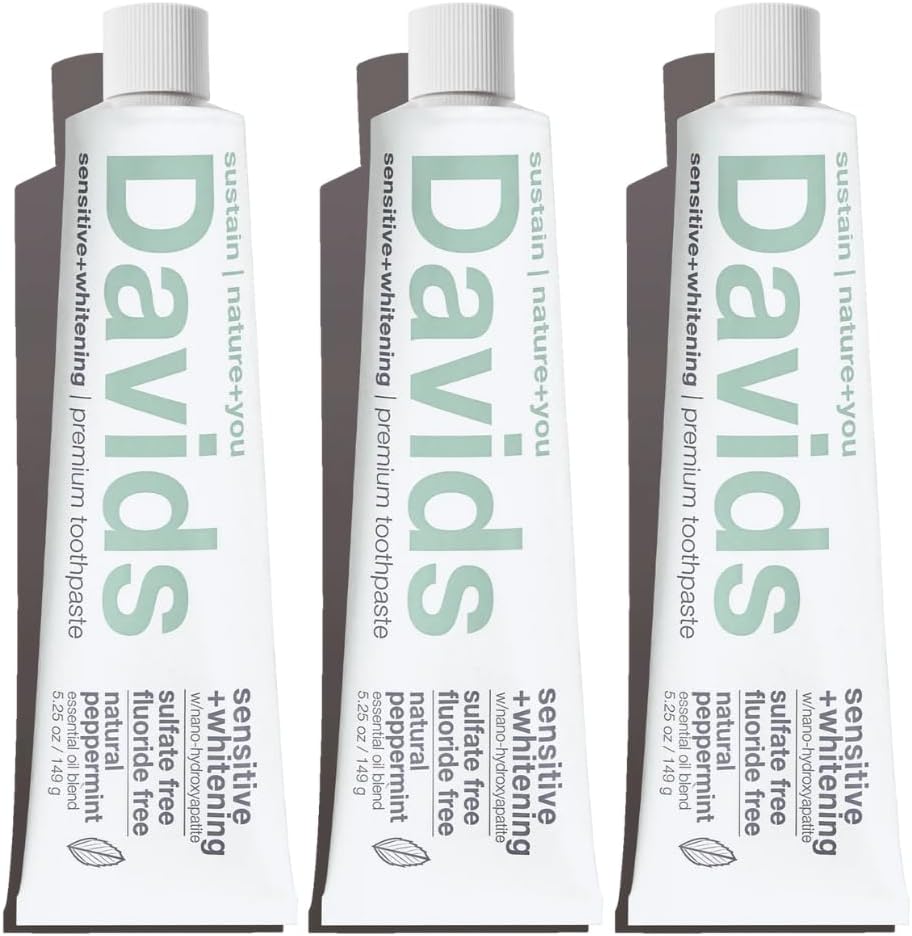 Davids Hydroxi Fluoride Free Nano Hydroxyapatite Toothpaste for Remineralizing Enamel & Sensitive Relief, Whitening, Antiplaque, SLS Free, Natural Peppermint, 4 oz, Made in USA