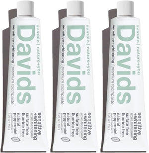 Davids Hydroxi Fluoride Free Nano Hydroxyapatite Toothpaste for Remineralizing Enamel & Sensitive Relief, Whitening, Antiplaque, SLS Free, Natural Peppermint, 4 oz, Made in USA