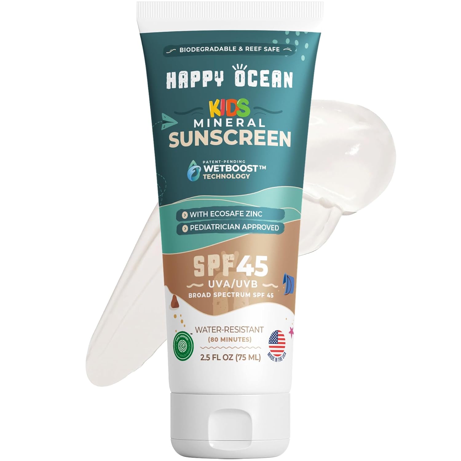 SPF 45 Biodegradable Reef Safe Sunscreen for Face & Body, Non-Nano Zinc Oxide, Natural Fragrance Free Non Toxic Organic Mineral Sunscreen, Travel Size Reef Friendly Mineral Based 2.5 Fl Oz