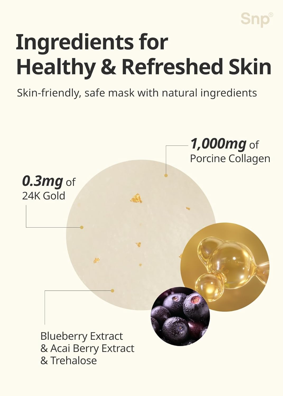 Best Korean Collagen Face Mask | 24K Gold Ampoule Sheet Mask | Hydrating Face Masks | For Tightening & Nourishing | Korean Skin Care | Overnight Face Masks | Moisturizing Sheet Mask | Snp | 10 Sheets