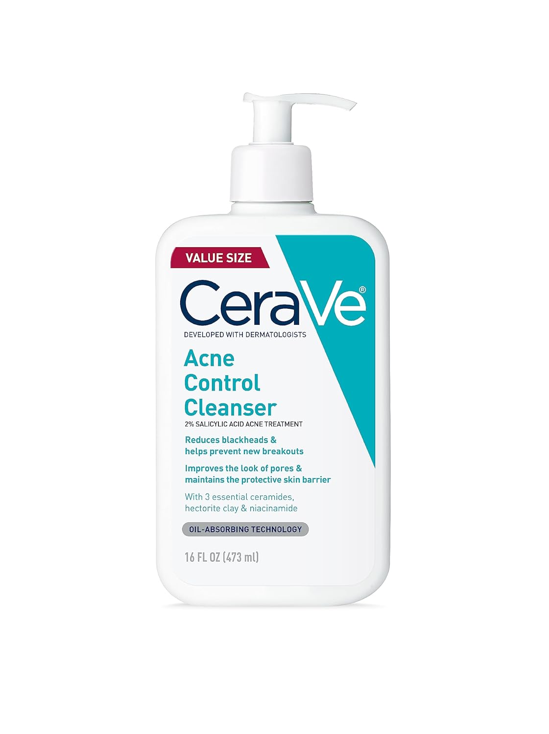 CeraVe Acne Treatment Face Wash, Salicylic Acid Cleanser with Purifying Clay, Niacinamide, and Ceramides, Pore Control and Blackhead Remover, 8 Ounce