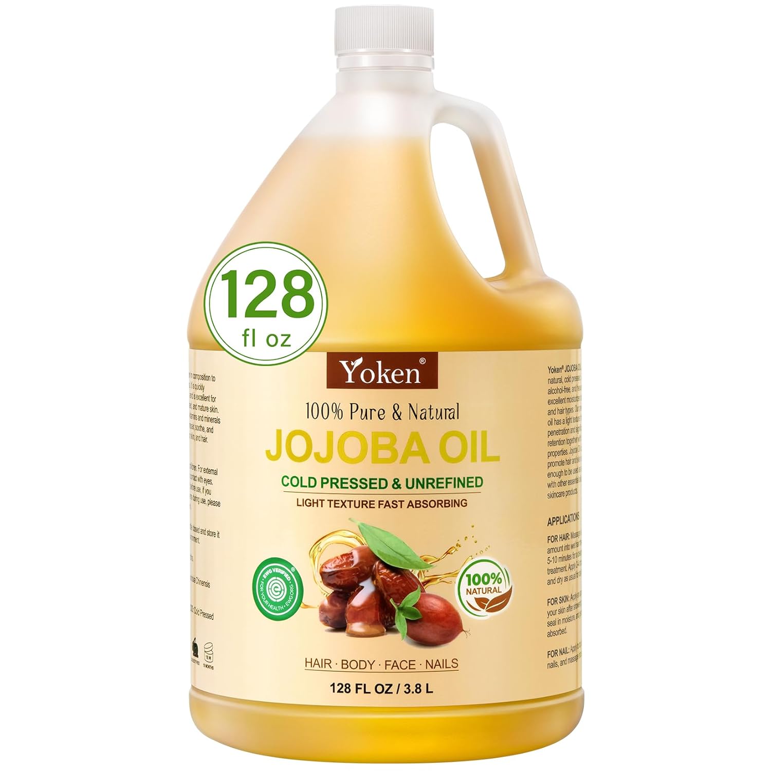 Pure Jojoba Oil EWG Verified 16 fl oz, 100% Natural Jojoba Oil for Hair, Skin & Face, Cold Pressed Unrefined, Deeply Moisturizing Body oil Carrier Oils for Essential Oils Mixing