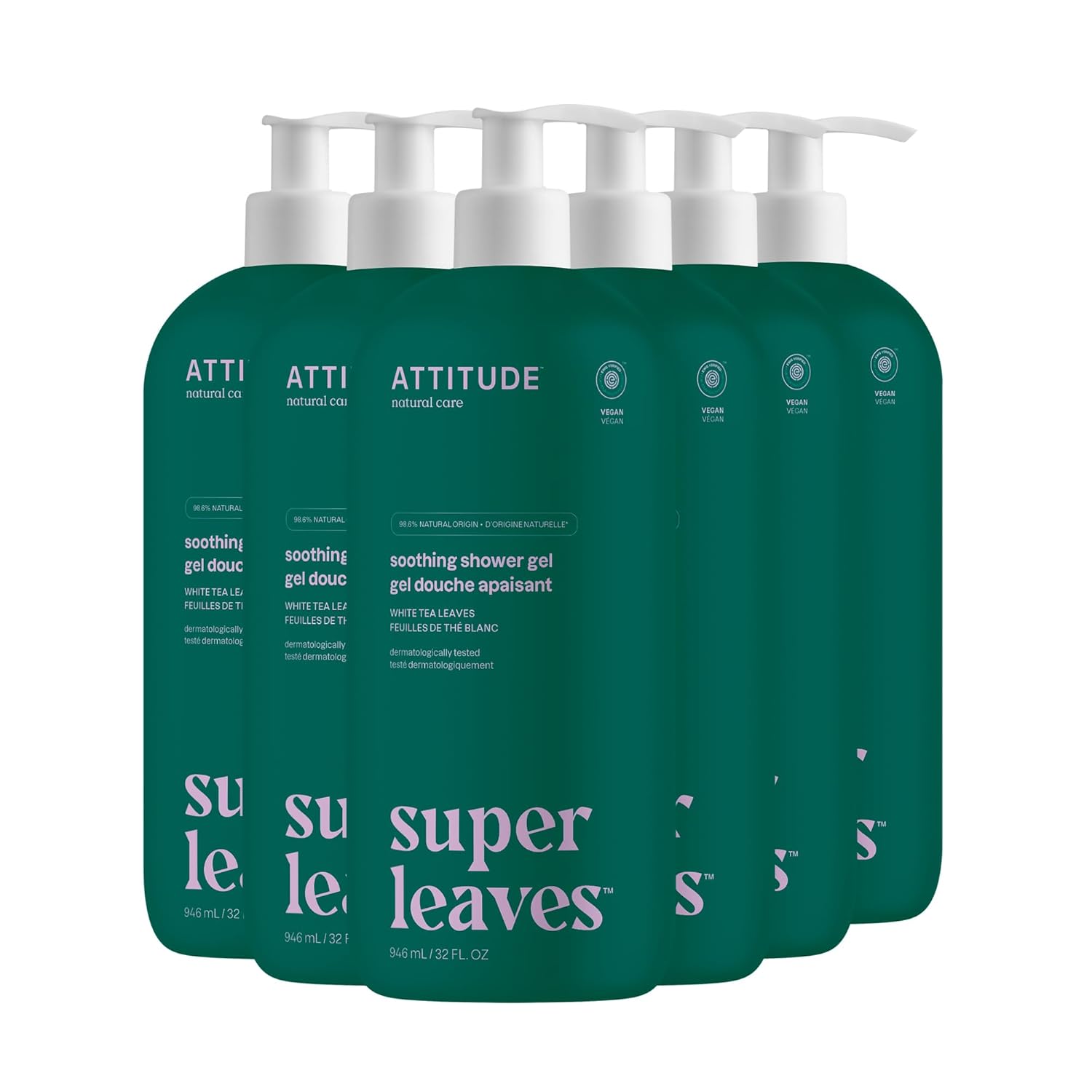 ATTITUDE Body Wash, EWG Verified Shower Gel, Dermatologically Tested, Plant and Mineral-Based, Vegan Personal Care Products, White Tea Leaves, 16 Fl Oz