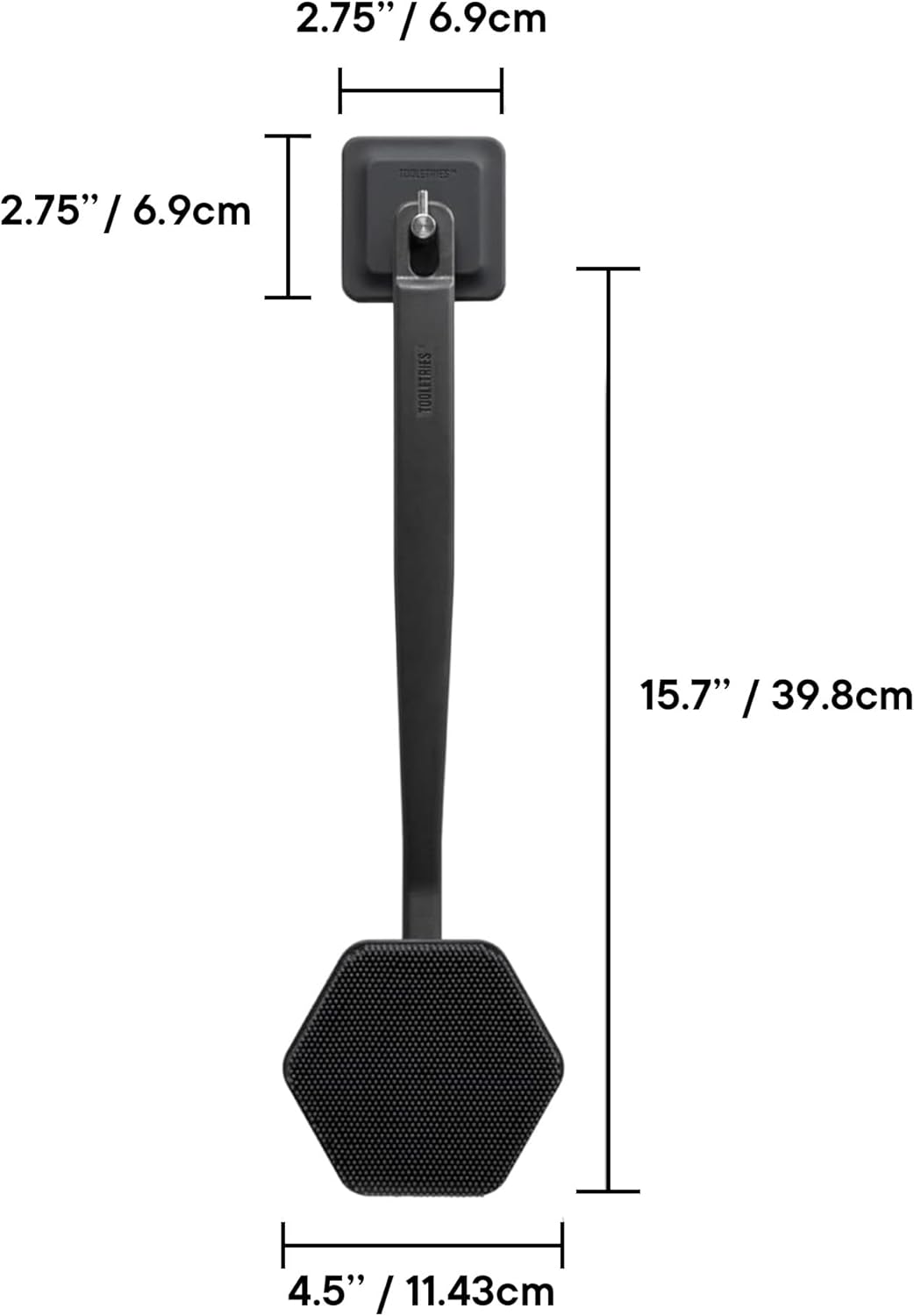 TOOLETRIES Silicone Back Scrubber with Hook - Exfoliating Shower Brush, Back Washer for Men, Durable Back Brush with Long Handle - Long Lasting Bath & Shower Accessories - Charcoal